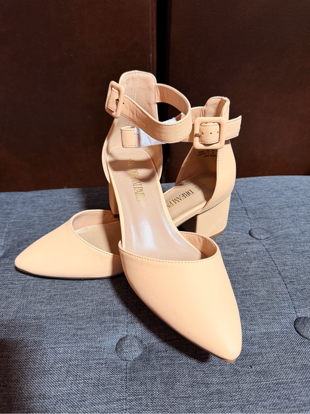 Dream Pairs Beige Ankle-Strap Pointed Toe Block Heels - Picture 2 of 7